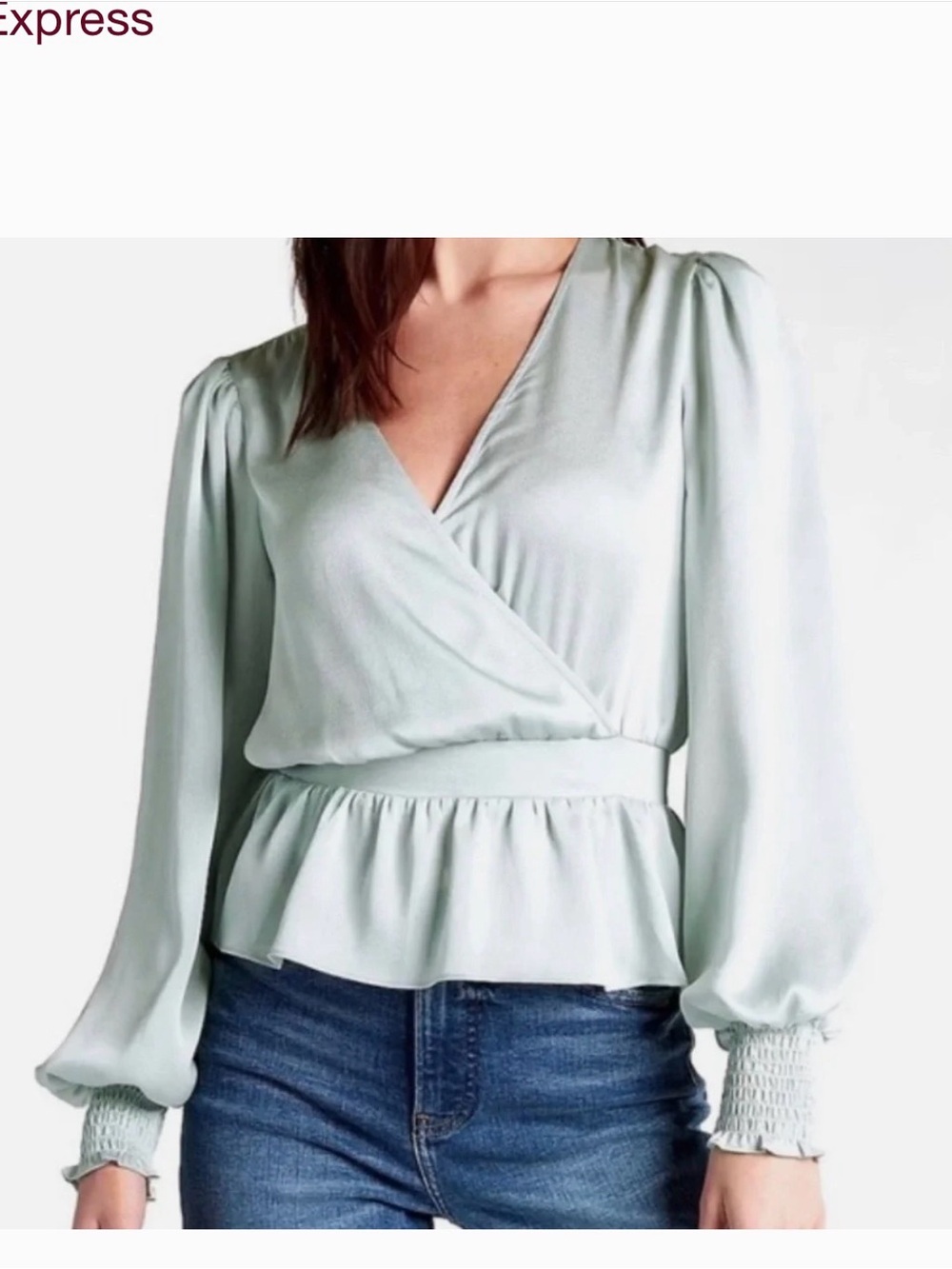 NWT Express Pale Blue Wrap Peplum Blouse Size Small